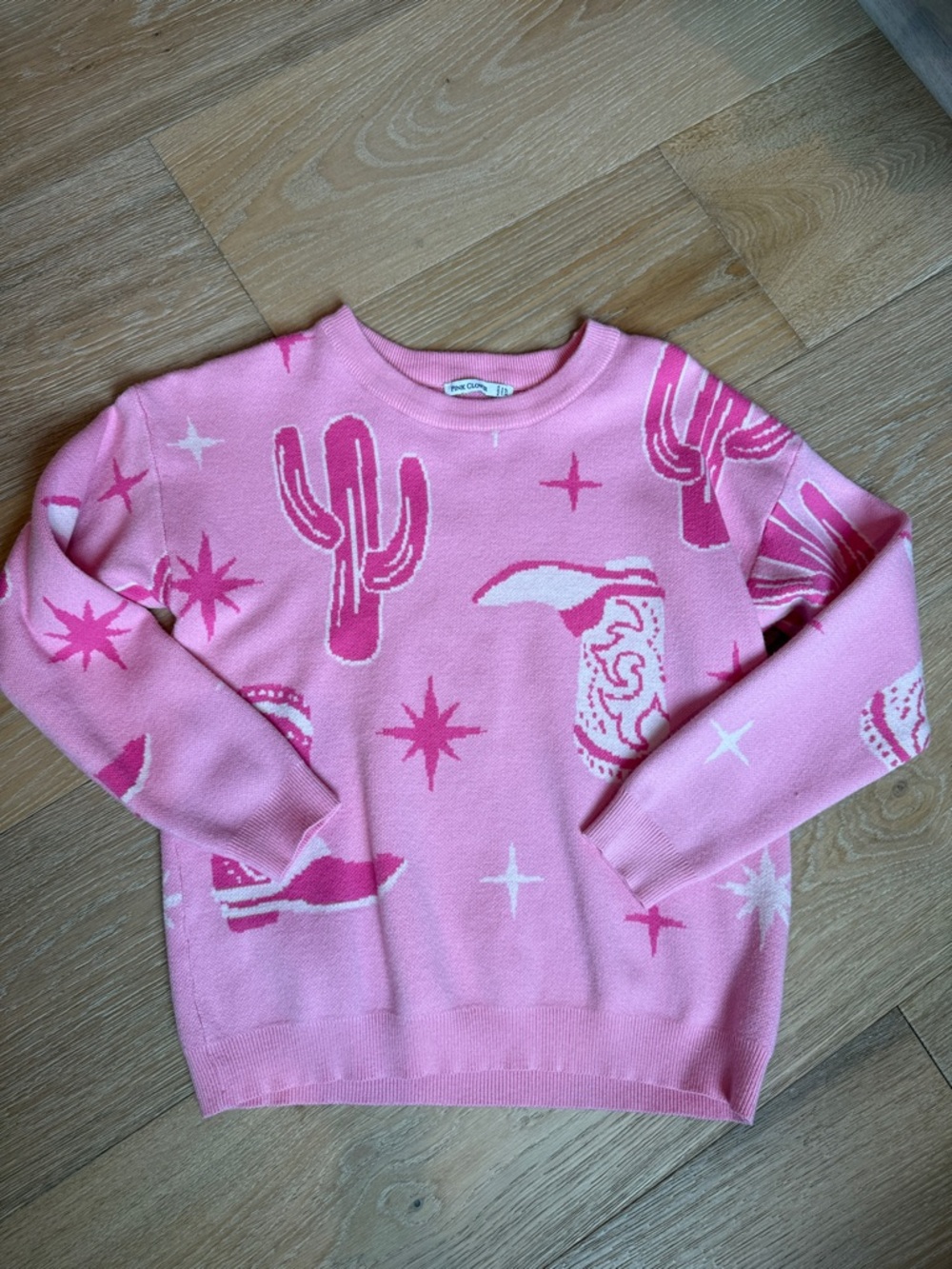 Pink Clover Pink Western Cactus Crewneck Sweater